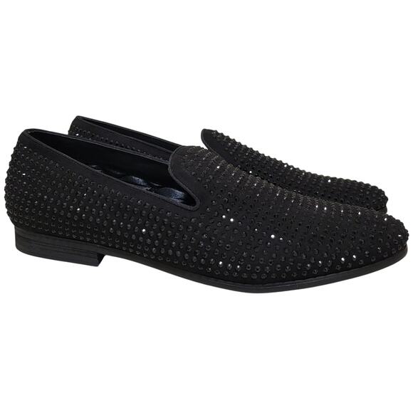 Steve Madden Men Caviarr Slip On Smoking Loafers Size US 11M Black Rhinestones